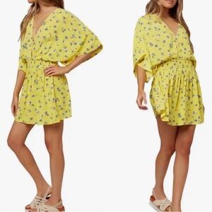 O’Neill Amaze Smocked yellow floral mini dress S NWT